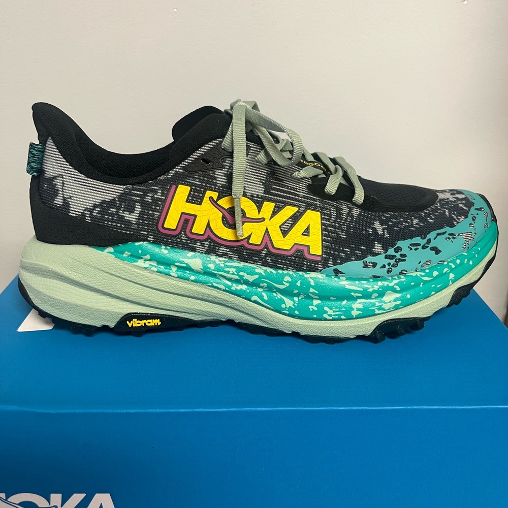 Hoka Black and Teal Trail Shoes